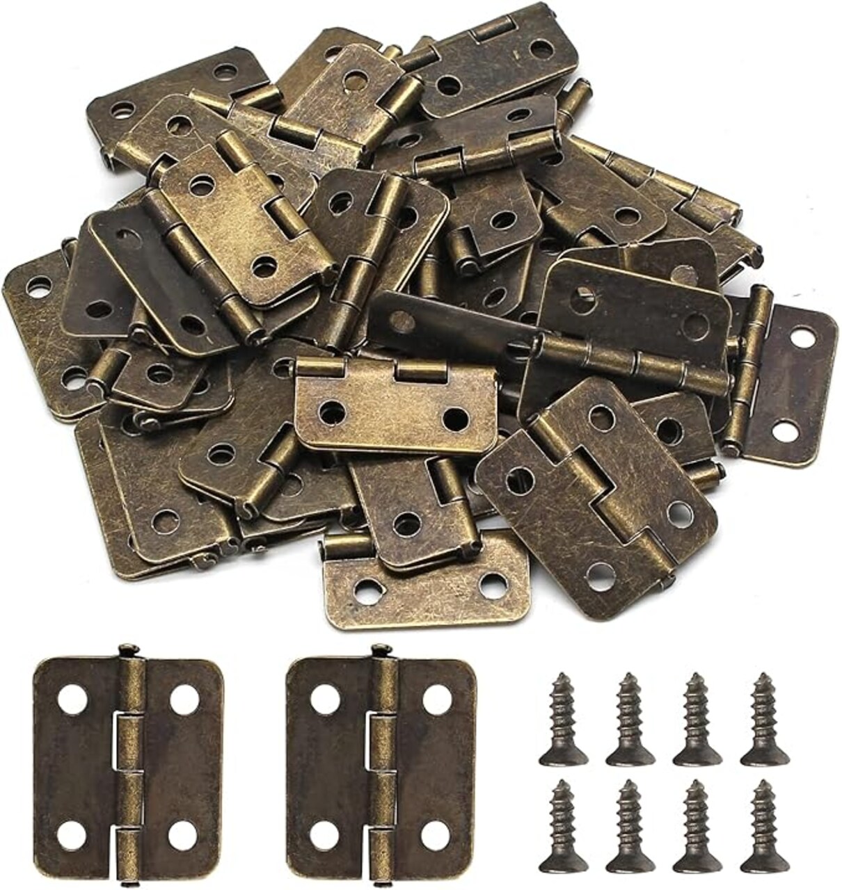 50pcs Solid Pure Copper Mini Hinges (18x15mm) with 200 Screws – Retro Brass Small Hinges for Wooden Jewelry Box & Keepsake Chest – Micro Cabinet Hardware for DIY Crafts, Dollhouse & Miniature Furniture – Professional Antique Hardware Kit